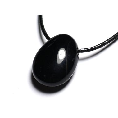 Collier Pendentif Pierre semi précieuse - Agate noire Goutte 25mm 