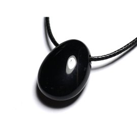 Collana con pendente in pietra semipreziosa - goccia di agata nera 25 mm 