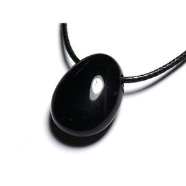 Semi precious stone pendant necklace - black agate drop 25mm 