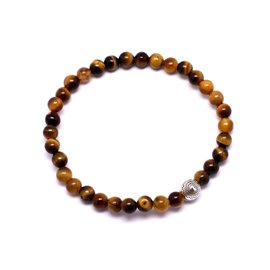 4mm Tiger Eye Semi Precious Stone Bracelet and Silver Pearl 