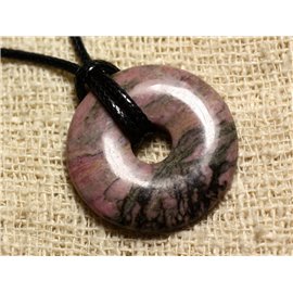 Stone Pendant Necklace - Rhodonite Donut 30mm