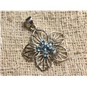 Pendentif Argent 925 et Pierre - Topaze Bleue 3 et 4mm Fleur 30x28mm 