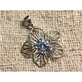 925 Silver Pendant and Stone - Blue Topaz 3 and 4mm Flower 30x28mm 