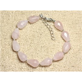 Bracciale Argento 925 e Pietra - Quarzo Rosa Sfaccettato Gocce 12mm 