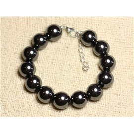 Bracciale Argento 925 e Pietra - Sfere Ematite 12mm 