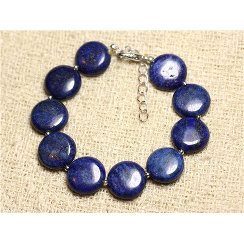 Bracelet Argent 925 et Pierre - Lapis Lazuli Palets 14mm 