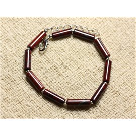 Bracciale in Argento 925 e Pietra - Tubi di Papavero Diaspro Rosso 13mm 