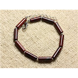 Bracelet 925 Silver and Stone - Red Jasper Poppy Tubes 13mm 