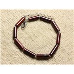 Bracelet Argent 925 et Pierre - Jaspe Rouge Poppy Tubes 13mm 