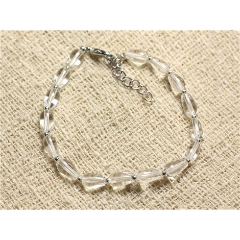 Bracelet Argent 925 et Pierre - Cristal de Roche Quartz Gouttes 8x5mm 