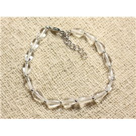 Bracelet 925 Silver and Stone - Rock Crystal Quartz Drops 8x5mm 