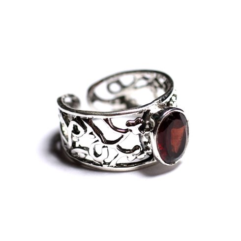 N224 - Bague Argent 925 et Pierre - Grenat Facetté Ovale 9x7mm