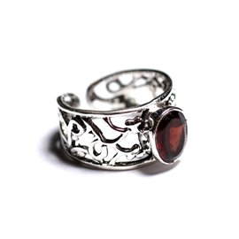 N224 - Bague Argent 925 et Pierre - Grenat Facetté Ovale 9x7mm  N224 - Bague Argent 925 et Pierre - Grenat Facetté Ovale 9x7mm