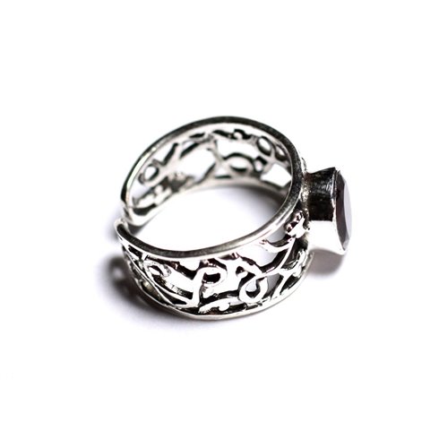 N224 - Bague Argent 925 et Pierre - Grenat Facetté Ovale 9x7mm