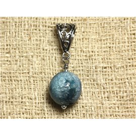 Stone and Rhodium Silver Metal Pendant - Faceted Blue Agate 14mm 