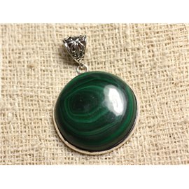 N2 - Pendant Silver 925 and Stone - Round Malachite 30mm 