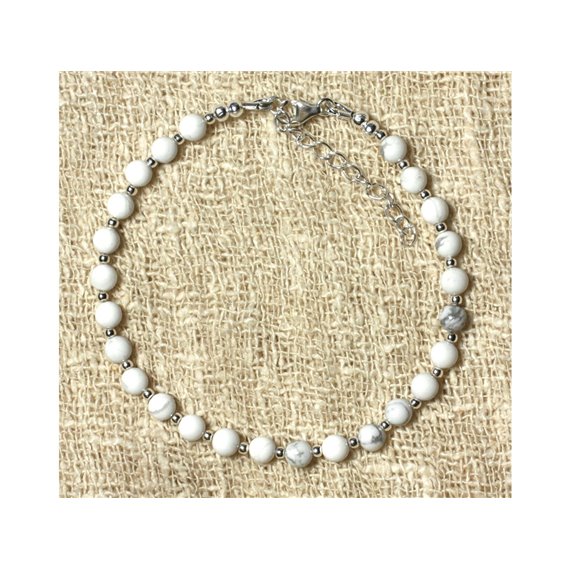 Bracelet Argent 925 et Pierre Howlite 4mm 