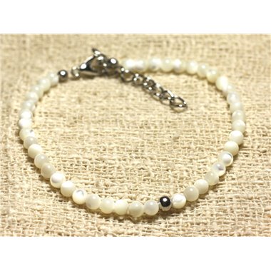 Bracelet Argent 925 et Perles Nacre Blanche irisée 3mm