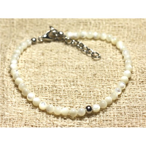 Bracelet Argent 925 et Perles Nacre Blanche irisée 3mm