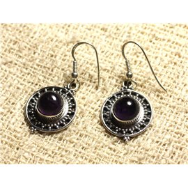 BO209 - 925 Sterling Silber Ohrringe 21mm - Amethyst Rund 8mm 