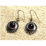 BO209 - Boucles d'Oreilles Argent 925 21mm - Améthyste Rond 8mm 