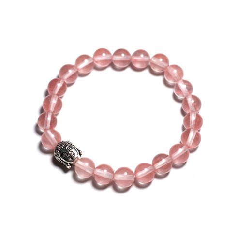 Bracelet Bouddha et Pierre semi précieuse - Quartz Cerise 