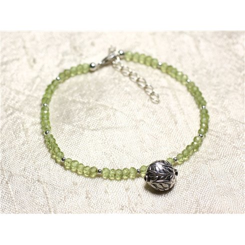 Bracelet Argent 925 et Pierre - Péridot rondelles facettées 3mm