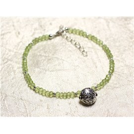 Bracelet Argent 925 et Pierre - Péridot rondelles facettées 3mm  Bracelet Argent 925 et Pierre - Péridot rondelles facettées 3mm