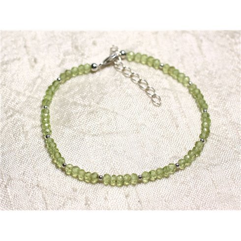 Bracelet Argent 925 et Pierre - Péridot rondelles facettées 3mm