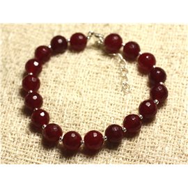 Bracelet 925 Silver and Stone - Faceted Bordeaux Red Jade 8mm 