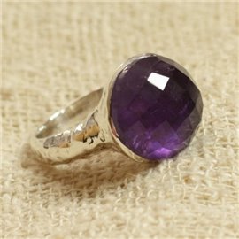N120 - 925 Silver Ring and semi precious stone - Faceted Amethyst 15mm 