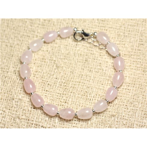 Bracelet Argent 925 et Pierre - Quartz Rose Gouttes 8mm 