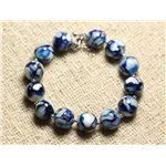 Bracelet Argent 925 Nacre et Résine 10mm Bleu et Blanc 