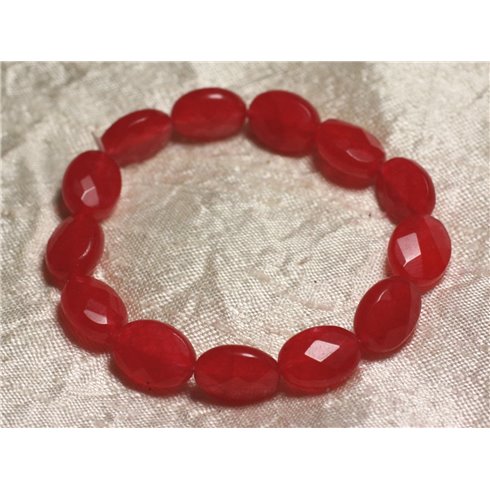 Bracelet Pierre semi précieuse - Jade Rouge Ovales Facettés 14x10mm