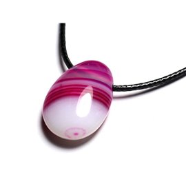Semi precious stone pendant necklace - fuchsia pink agate drop 25mm 
