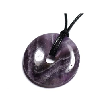 Collier Pendentif Pierre - Amethyste Rond Cercle Donut Pi 40mm Violet Mauve
