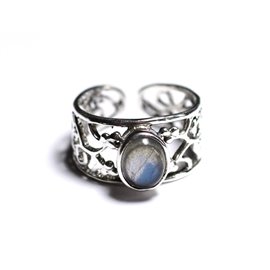N224 - 925 Silver and Stone Ring - Labradorite Oval 9x7mm 
