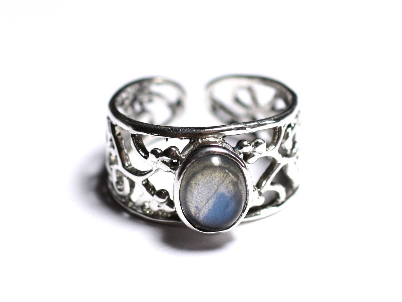 N224 - Bague Argent 925 et Pierre - Labradorite Ovale 9x7mm 