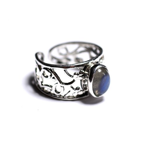 N224 - Bague Argent 925 et Pierre - Labradorite Ovale 9x7mm