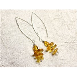 Long hooks and natural amber honey 925 silver earrings 7-12mm 