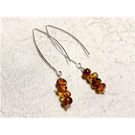 925 silver earrings Long hooks and Natural amber Rondelles 5-7mm 