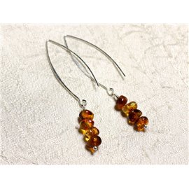 Boucles d'oreilles argent 925 Longs crochets et Ambre naturelle Rondelles 5-7mm 