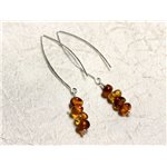 Boucles d'oreilles argent 925 Longs crochets et Ambre naturelle Rondelles 5-7mm 