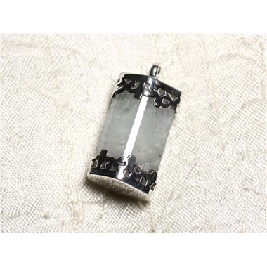 N9 - Pendentif Argent massif 925 et Pierre - Aigue Marine Brute 32mm 