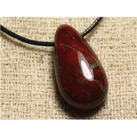Stone Pendant Necklace - Brecciated Red Jasper 40mm Drop