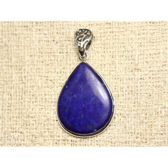 N37 - Pendentif Argent 925 et Pierre - Lapis Lazuli Goutte 31x24mm 