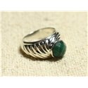 N121 - Bague Argent 925 et Pierre - Aventurine Verte Rond Facetté 9mm 