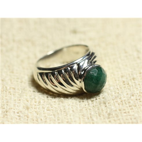 N121 - Bague Argent 925 et Pierre - Aventurine Verte Rond Facetté 9mm 