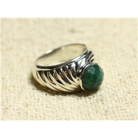 N121 - 925 Silver and Stone Ring - Green Aventurine Faceted Round 9mm 