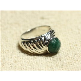 N121 - Anillo de plata y piedra 925 - Aventurina verde facetada redonda 9 mm 